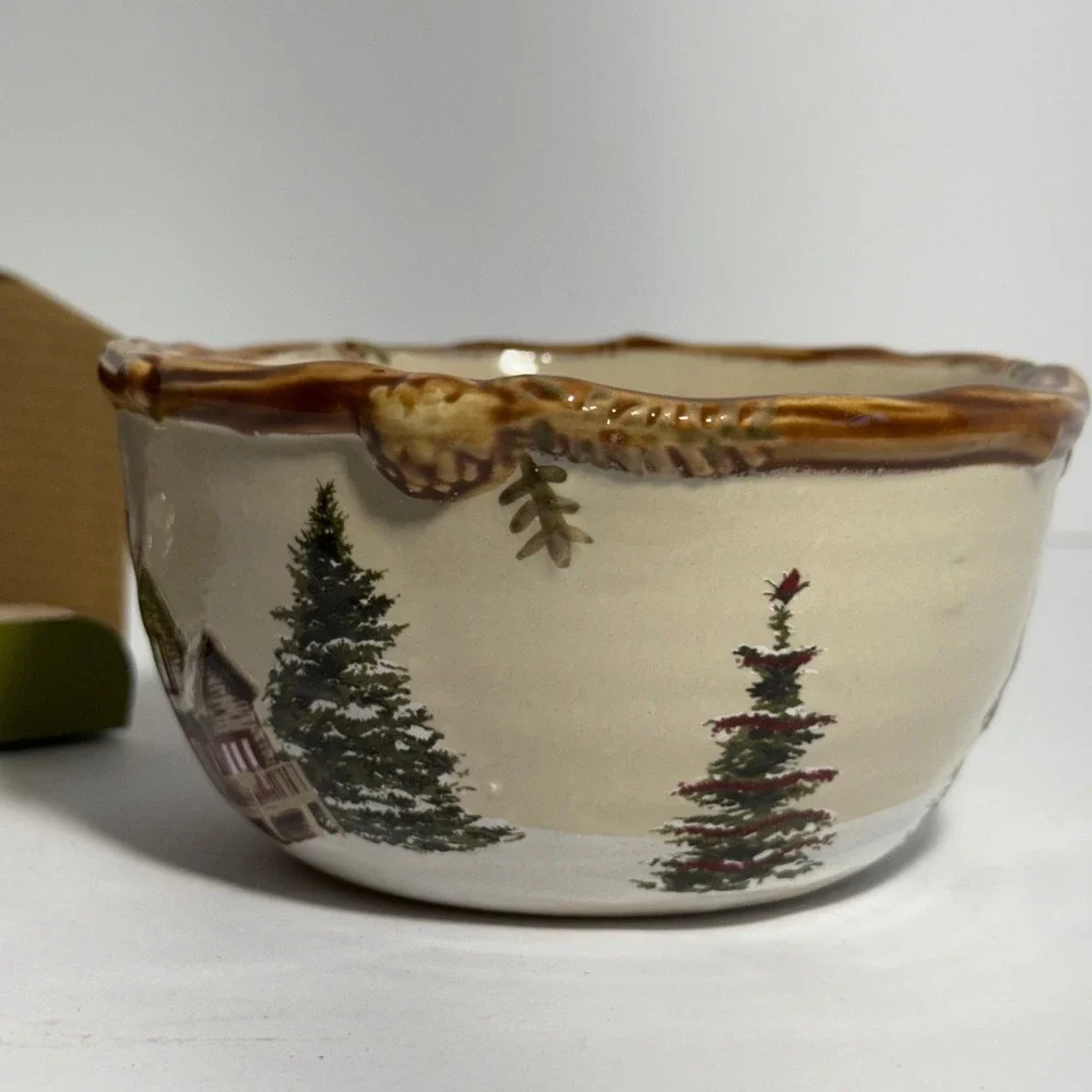 St. Nicholas Square Snow Valley Dip Mix Set Ceramic Bowl and Spreader Christmas